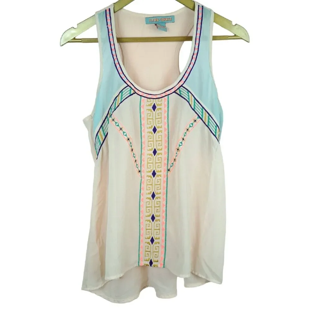 Flying Tomato Women Tank Top Sleeveless Blouse Embroidered Size S